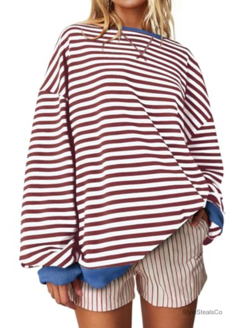 Oversized Striped Crewneck Sweatshirt Long Sleeve Pullover Casual